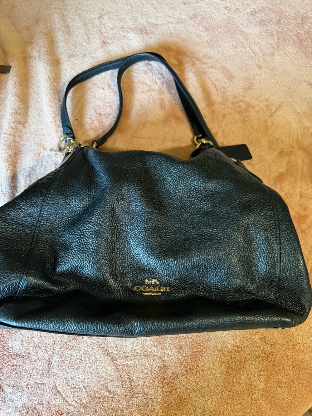 Coach Black Pebbled Leather Shoulder Bag with Gold Logo
